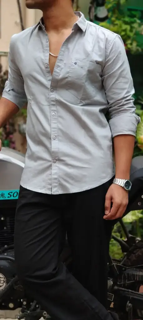  Premium Cotton Plain Shirt (Light Grey) (M)