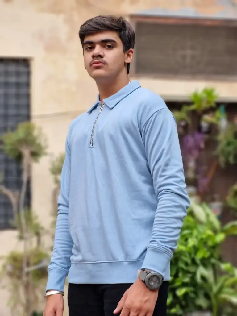 zippered collar casual pullovers (Light Blue)