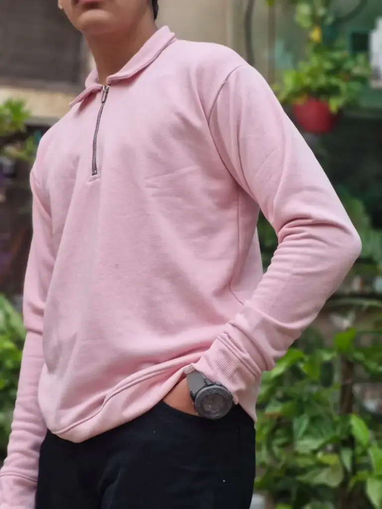 zippered collar casual pullovers (Soft Pink)