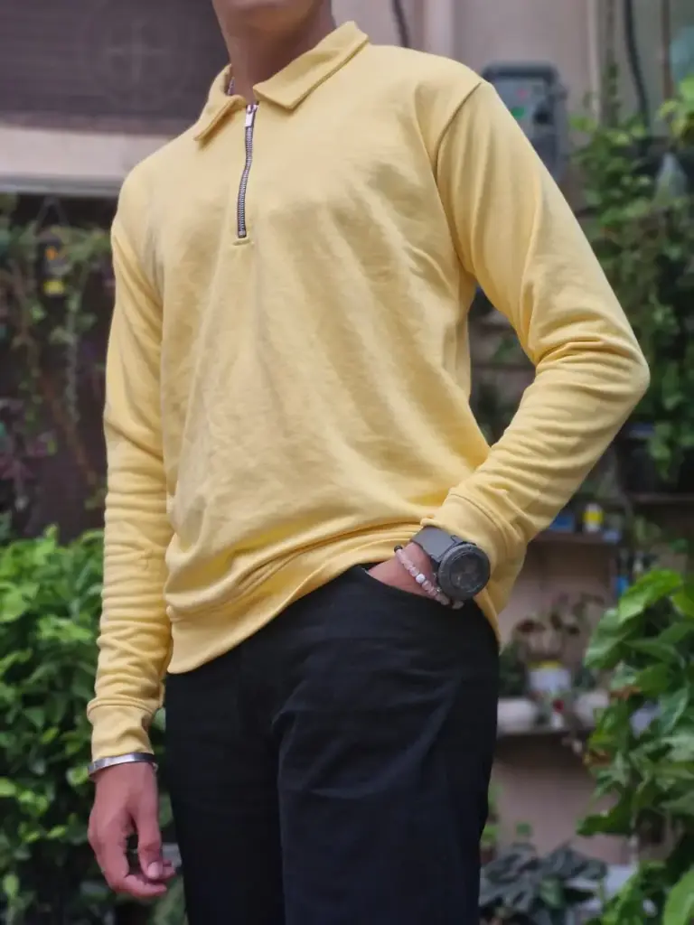 zippered collar casual pullovers (Butter Yellow)