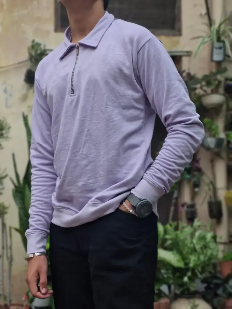 zippered collar casual pullovers (Lavender)