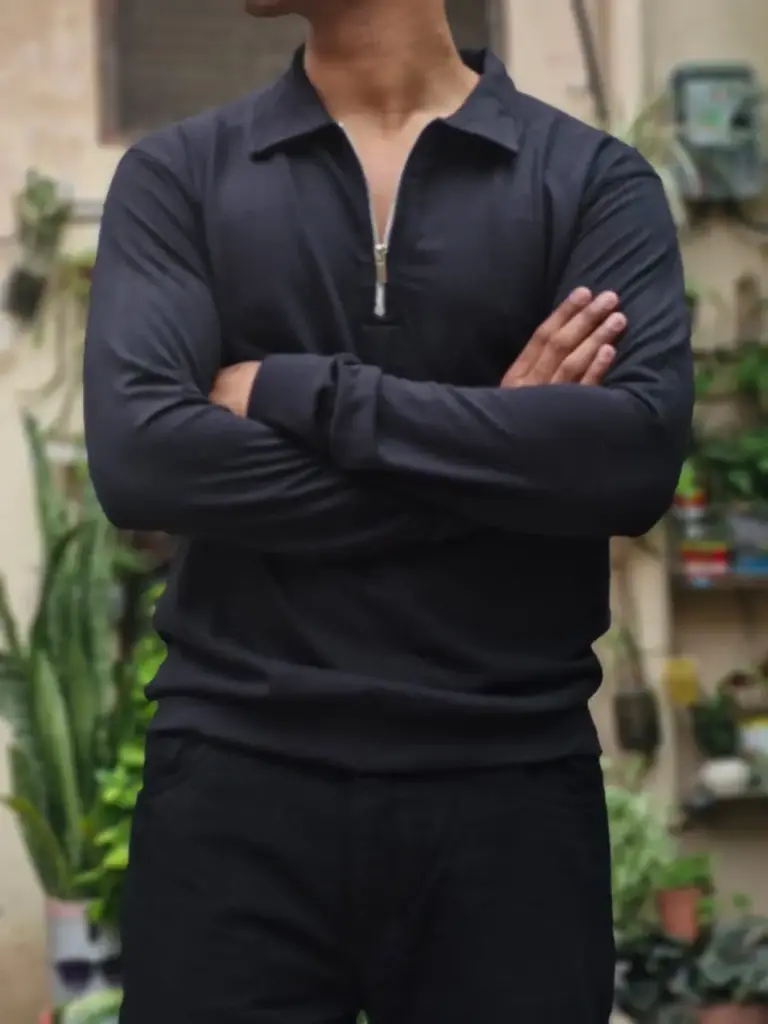  zippered collar casual pullovers (Black)