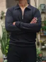 zippered collar casual pullovers (Black)